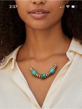 Plunder Design Arabella Turquoise Cylinder Bead Gold Necklace